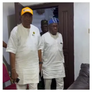 Osun election: Moment Obasanjo paid surprise visit to Adeleke [VIDEO]