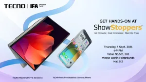 TECNO to showcase Next-Gen Bezelless Concept Phone, Convertible MEGABOOK T15 360 Pro at IFA ShowStoppers 2026 