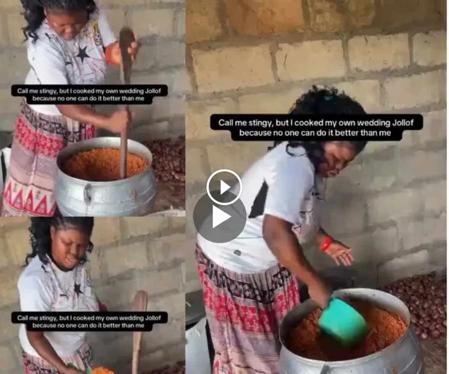 Bride cooks her own wedding jollof, saying no one does it better than she (VIDEO)