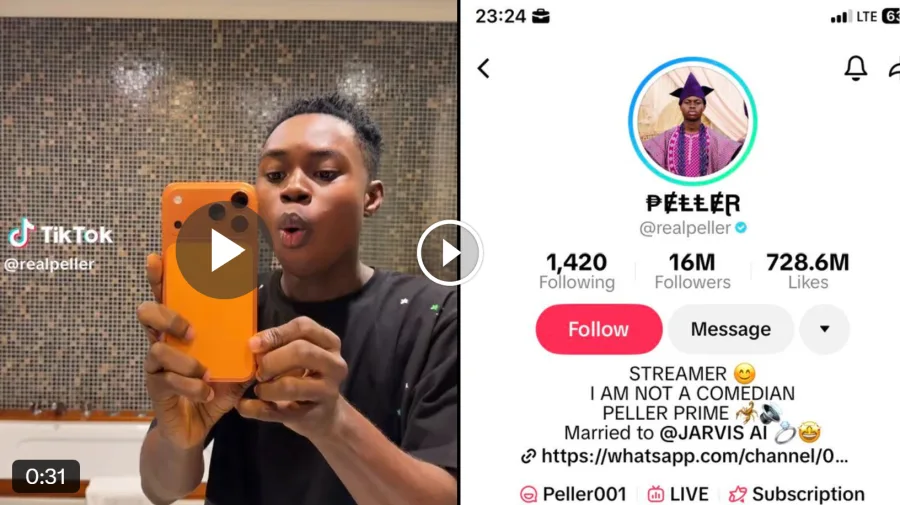 Peller Hits 16 Million TikTok Followers, Becomes Nigeria’s Most Followed Streamer